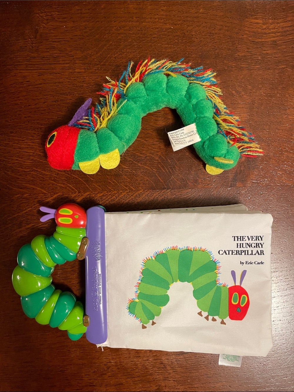 The Very Hungry Caterpillar small soft book and plush.
